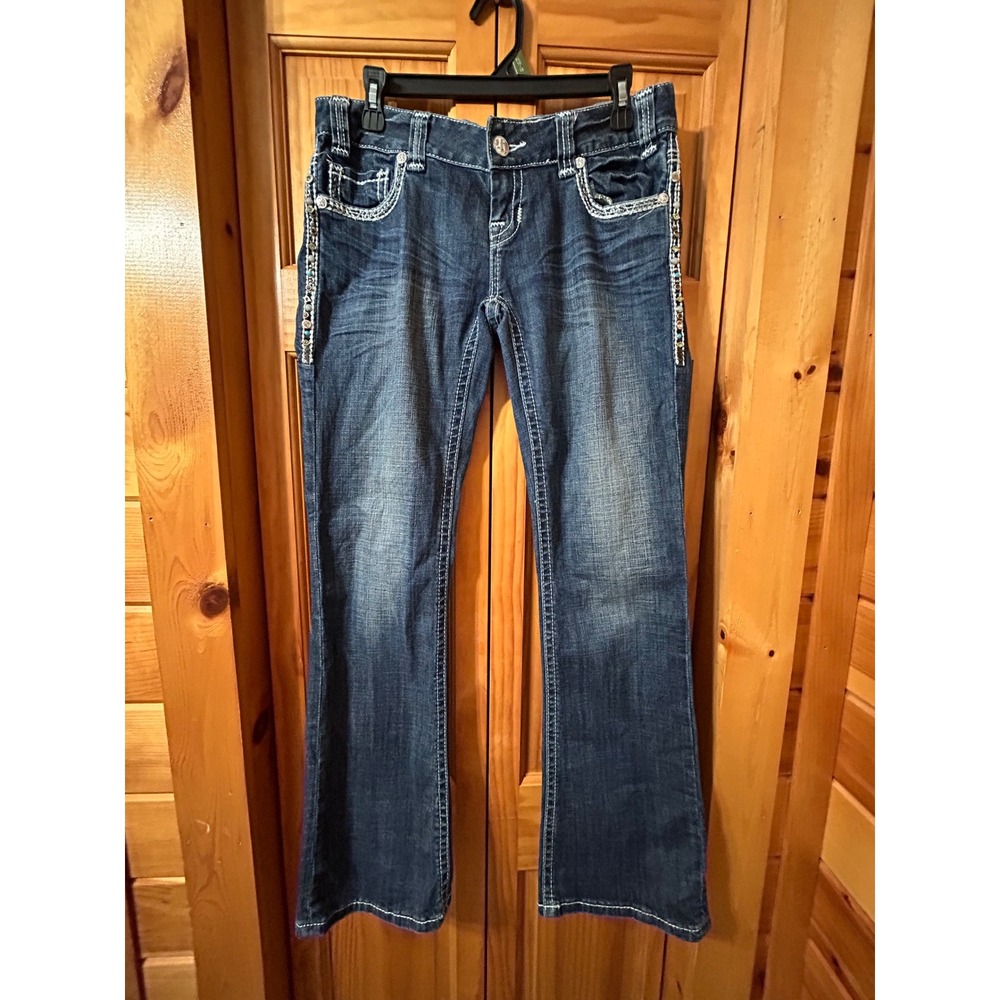 ROCK‎ & ROLL COWGIRL Jeans 28x32 Dark Wash Studded Side Seam Embellished Western